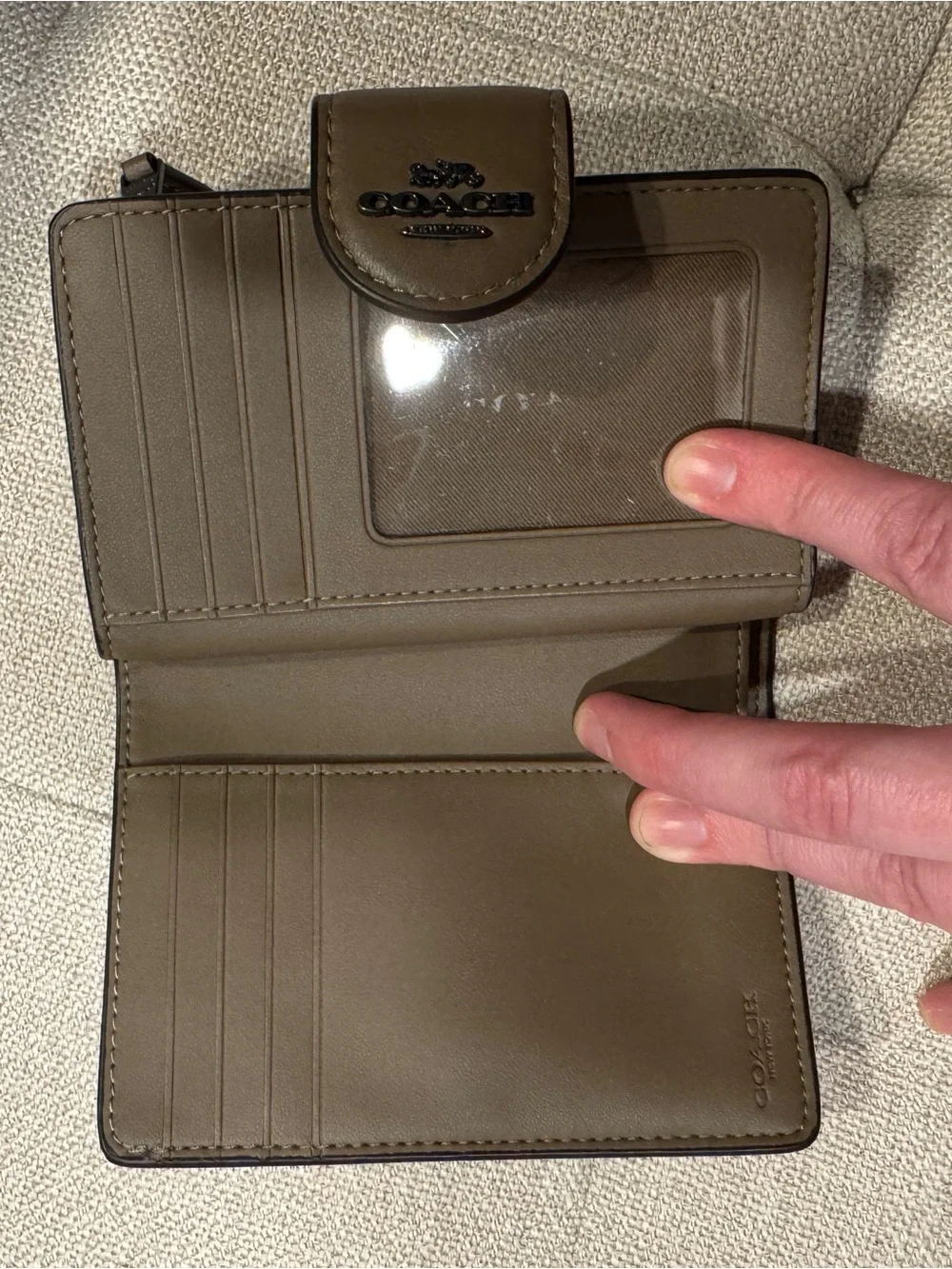 COACH Taupe Brown Smooth Leather Wallet with Logo Snap